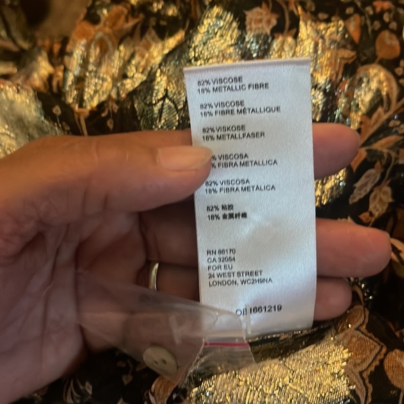 New Free People Woven Boho Top Button Shirt BlouseGold Accents Long Sl S Floral - Picture 7 of 7